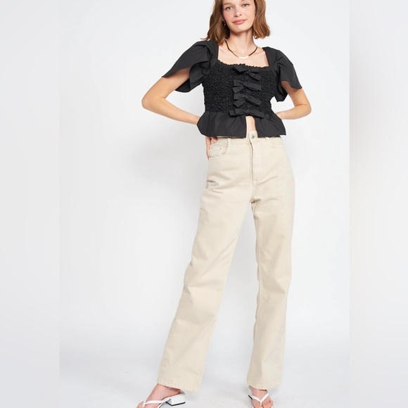 (AA4) En Saison Matisse Bow-Front Peplum Blouse, Black, Size Medium, NWT - Picture 4 of 16